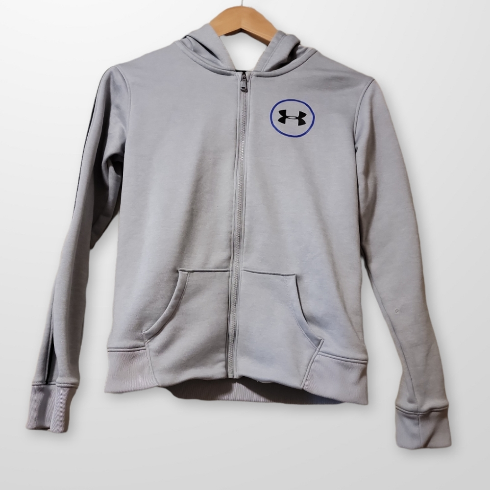 Under Armour Boys Silver/Black Zip-up Hoodie, YLG